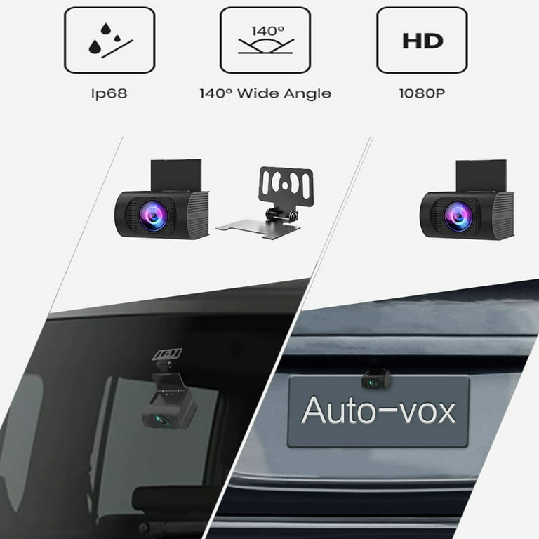 AUTO-VOX V5PRO OEM Look Rear View Mirror Camera with Neat Wiring, No Glare  Mirror Dash Cam font and rear