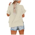 thumbnail image 4 of Womens Casual Short Sleeve Button Shirts V Neck Collared Shirt Tops Blouses with Pockets, 4 of 6