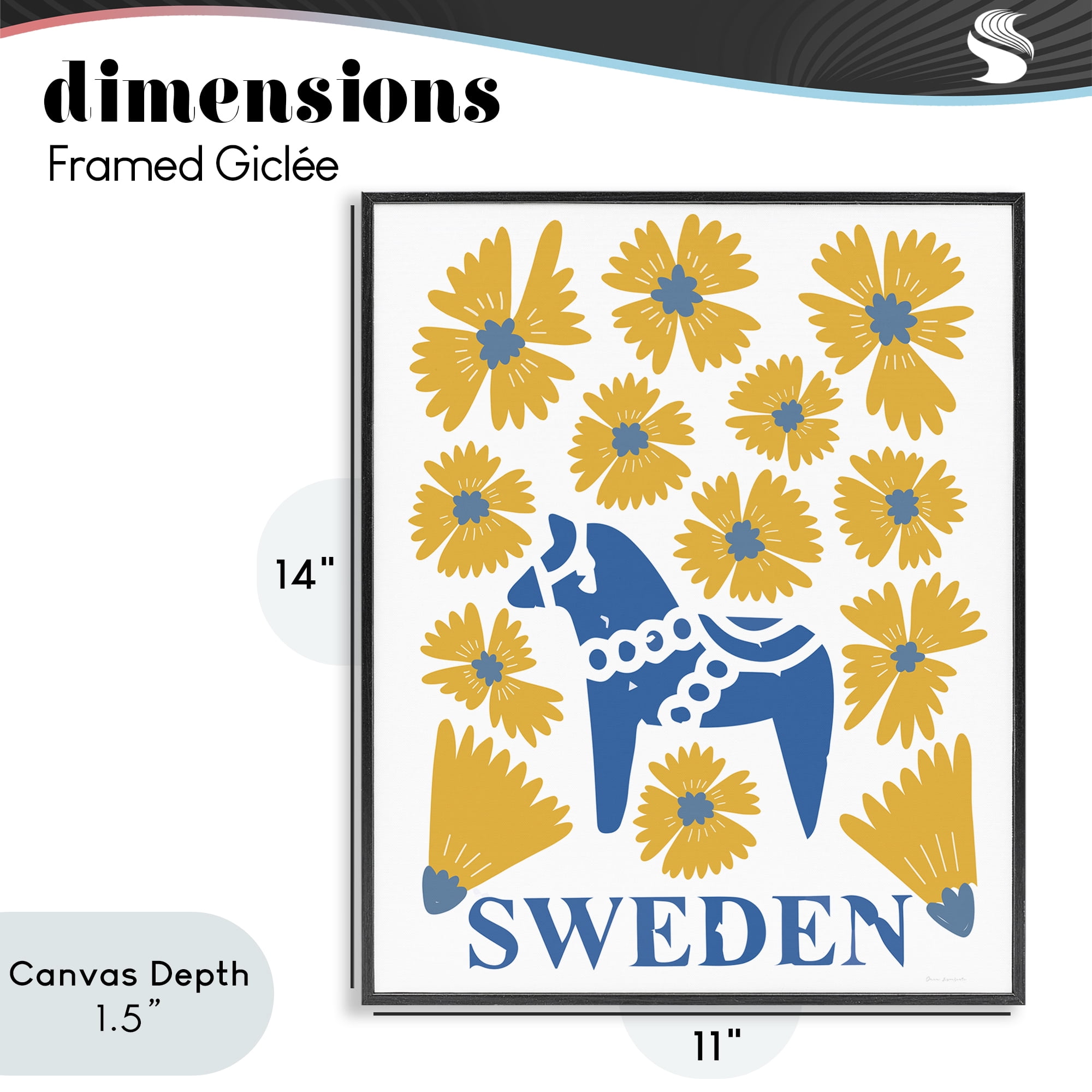 Stupell Industries Swedish Folk Flowers Black Framed Giclee Art, design by Omar Escalante