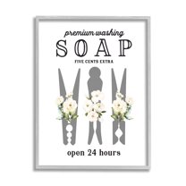 Stupell Industries Floral Clothespin Silhouette Vintage Script Soap Signage Graphic Art Gray Framed Art Print Wall Art, Design by Lettered and Lined