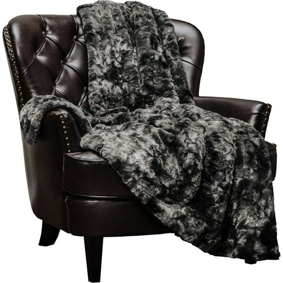 Omsix Premium Faux Fur Throw Blanket - Soft, Fuzzy & Minky Throw Blanket - for Bed or Couch - 60" x 70” - Black