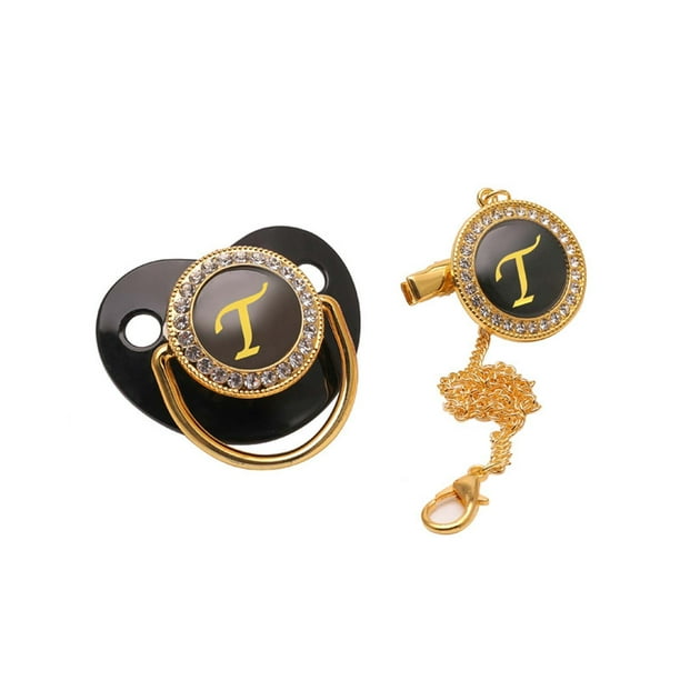 Xihbxyly Pinza para Chupete con Brillantes, Pinza para Pezón Personalizable con Inicial de Diamantes de Imitación, Chupete Brillante para Bebé, Ideal para Ocasiones Especiales, Bautizos, Bodas, Recié