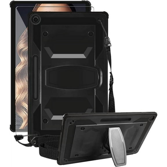 SOATUTO Tablet Case with 9H Anti-Scratch Screen Protector for Lenovo Chromebook Duet 5 Laptop 13.3" FHD Case with Shoulder Strap Kickstand for Lenovo Duet Chromebook Case Duet 5 13 inch (Black/1 Pcs)