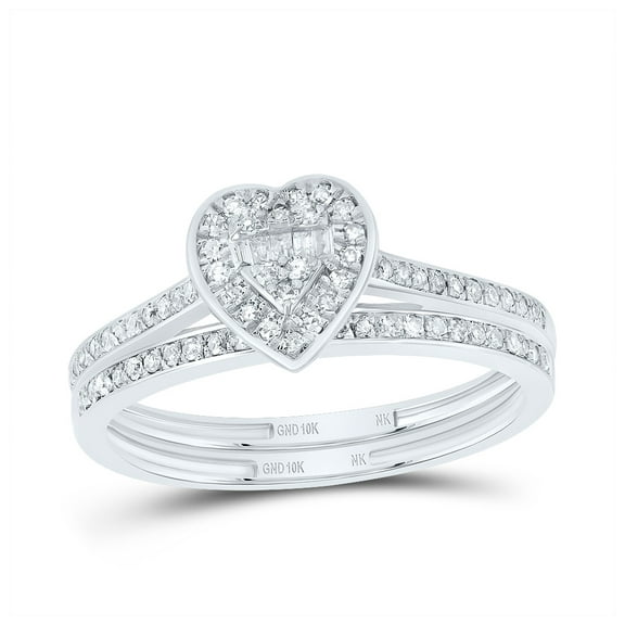 10kt White Gold 1/3 Cttw Natural Diamond Fashion Heart Wedding Engagement Anniversary Bridal Set, Women Size: 5-9