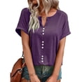 thumbnail image 1 of Bienvenido Verano Top Botón Delantero Manga Corta Cuello En V Transpirable Cómodo Casual Camiseta Púrpura XL, 1 of 7