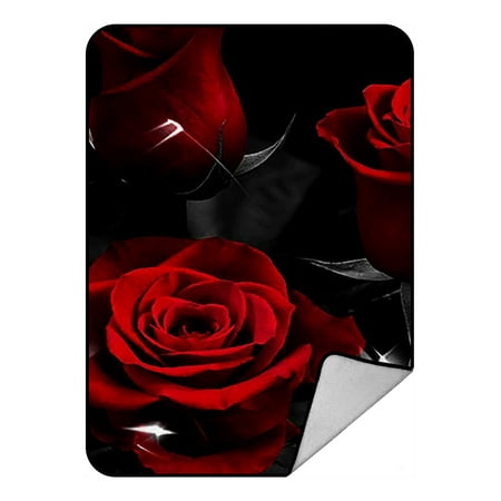 Velvet Throw Blanket GCKG Fire Red Rose And Black Leaves Fleece Blanket Crystal Velvet Front and Lambswool Sherpa Fleece Back Throw Blanket 58x80inches ()
