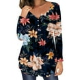 thumbnail image 2 of Henley Tunic Tops for Women Hide Belly Tunic Floral Print Blouse Front Pleated Shirts Long Sleeve Christmas Shirts Tops, 2 of 6