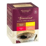 Teeccino Herbal Caffeine Free Tea Sampler Assortment Including Maca Chocolat, French Roast, Hazelnut, Vanilla Nut, 12 Tea Bags