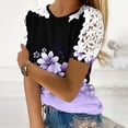 thumbnail image 2 of Camisas de Manga Corta para las Mujeres Impresión Cuello Redondo Suéter Encaje Blusa, Top Casual para el Hogar Y Diario, 2 of 9