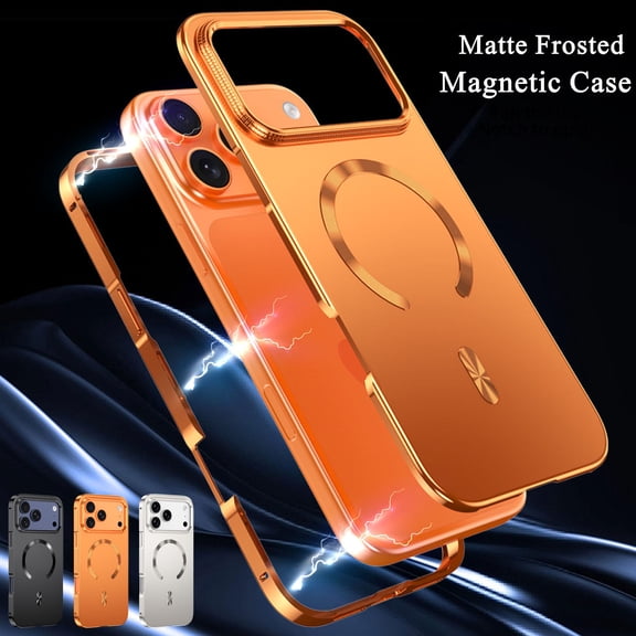 ELEHOLD For iPhone 17 Pro Max Metal Magnetic Case, Wireless Charging Compatible, Rugged Aluminum Metal Shockproof Matte Anti-fingerprints Cover , Orange