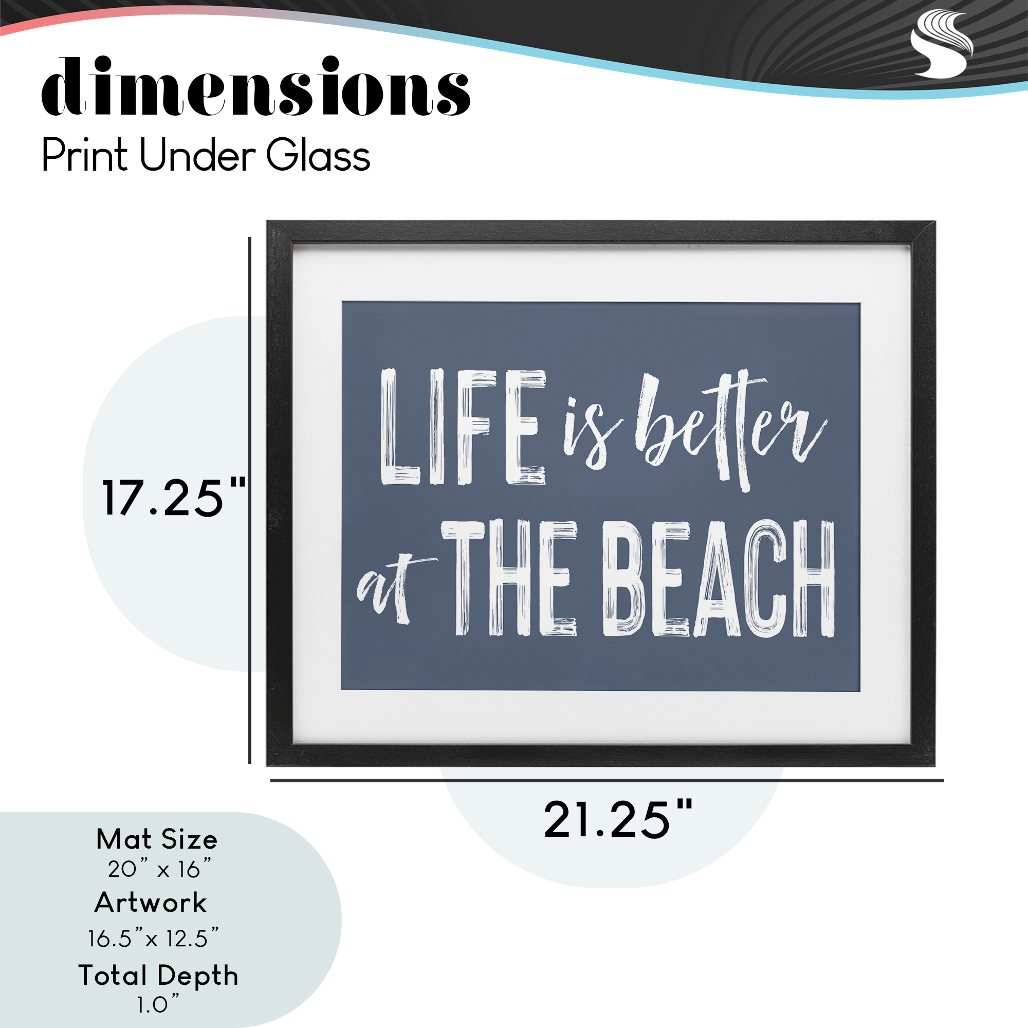 Life Better At Beach Blue Black Framed Print Under Glass, design by Lettered and Lined