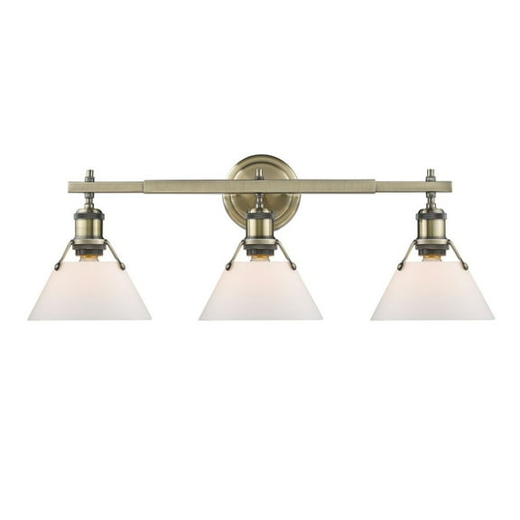 Yep by Golden Lighting Orwell 3-light Vanity in Aged Brass and Opal Glass