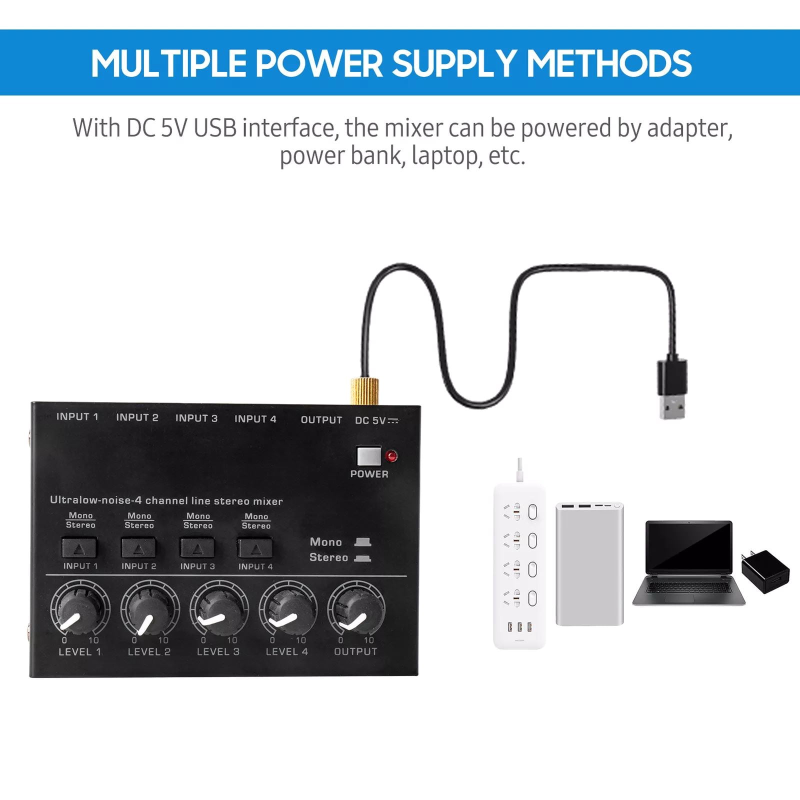 CSYANXING Reliable 4-Channel Audio Mixer for Line-Level Signal Mixing with Excellent Audio Performance and Low Distortion