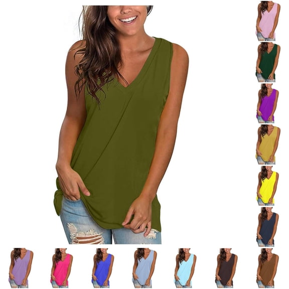 Trendfront Womens Solid Tunic Tank Tops V Neck Sleeveless Side Pockets Relaxed Fit Casual Summer Tops Warm Weather Wear