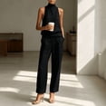 thumbnail image 2 of Morttic Women's Solid Color High Neck Halter Top & Pleated Wide Leg Pants Set – Sleeveless Business Casual & Everyday Outfit Black，S, 2 of 6