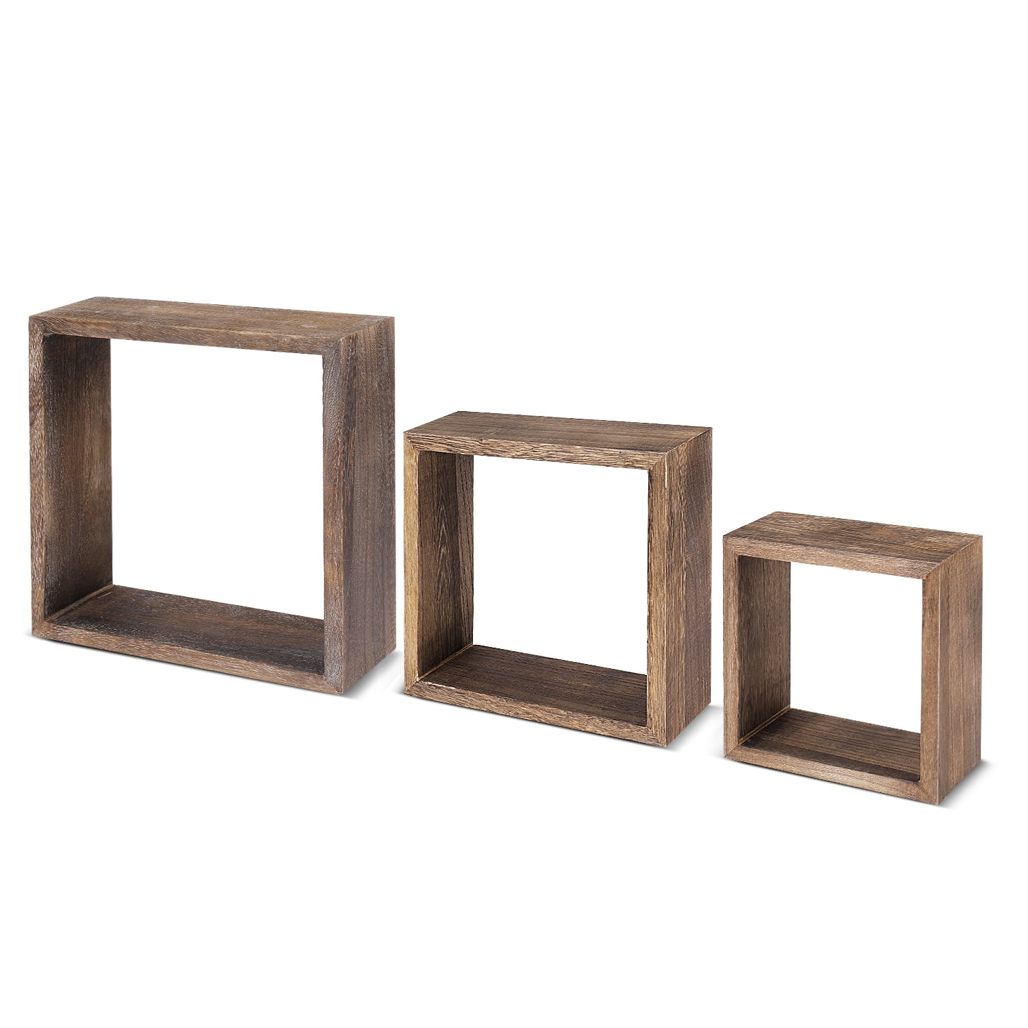 Wood Square Shadow Boxes (Set of 3) Wall Mounted Floating Display