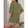 thumbnail image 4 of Women Waffle Knit Tops 2025 Fashion 3/4 Sleeve Crew Neck Oversized Patchwork Blouses Green M, 4 of 6