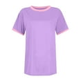 thumbnail image 5 of Fewfanhot Spring Tops for Women Crew Neck Color Block Basic Summer Casual Short Sleeve T Shirt, 5 of 6