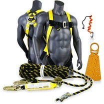 KwikSafety (Charlotte, NC) TORNADO ASSEMBLY | 1D Full Body Safety Harness, 50 ft Vertical Lifeline, Tool Lanyard, Roof Anchor ANSI OSHA PPE Fall Protection Arrest Restraint Construction Roofing Bucket