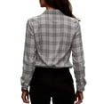 thumbnail image 5 of Women Lapel Button Long Sleeve Plaid Shirt Top, 5 of 5