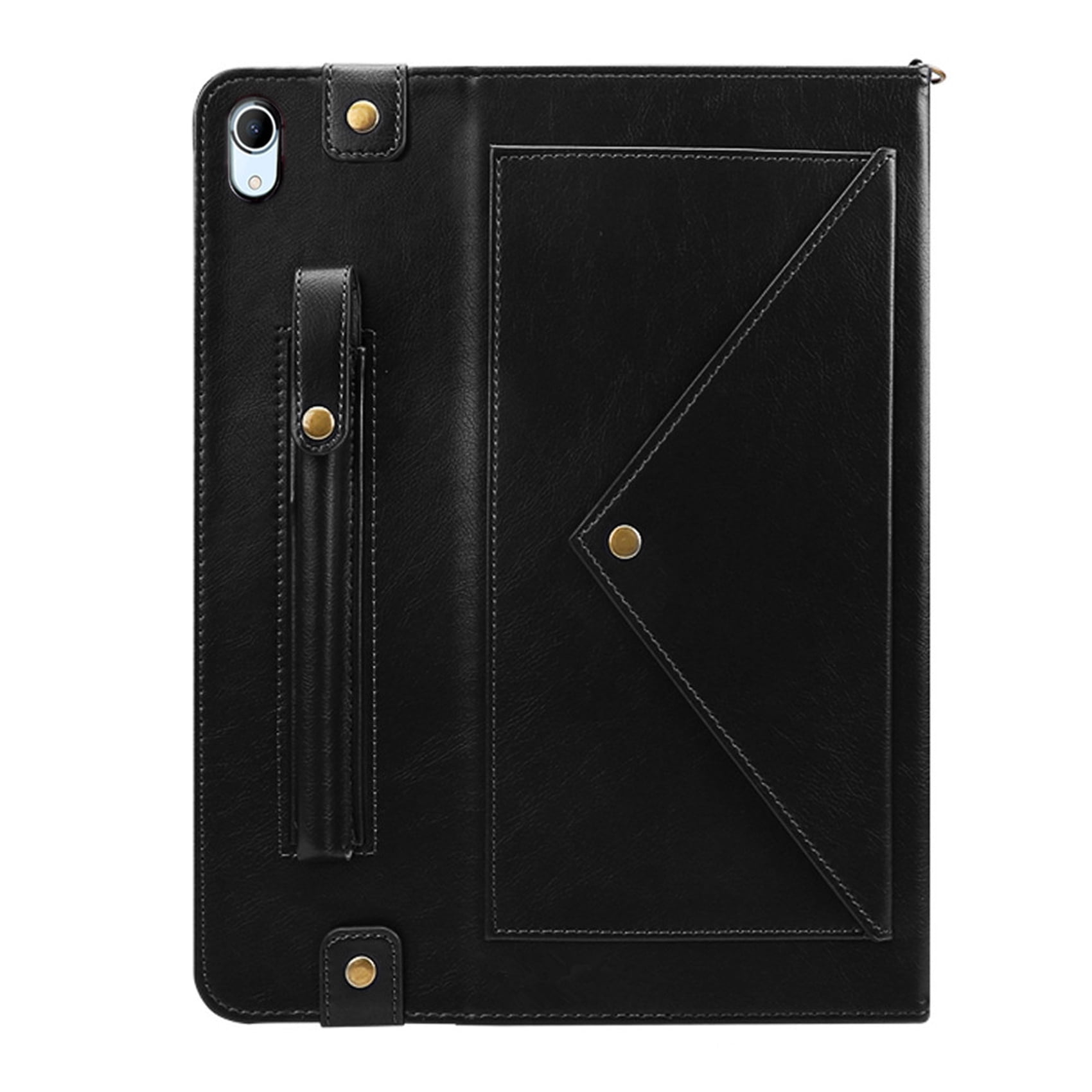 for iPad (A16) 11th Gen 2025 / iPad 10th Gen 10.9" 2022 PU Leather Case, with Pencil Holder, Money Pocket, Shoulder/Hand Strap, Card Slots Kickstand Flip Cover, Full Body Protection, Black