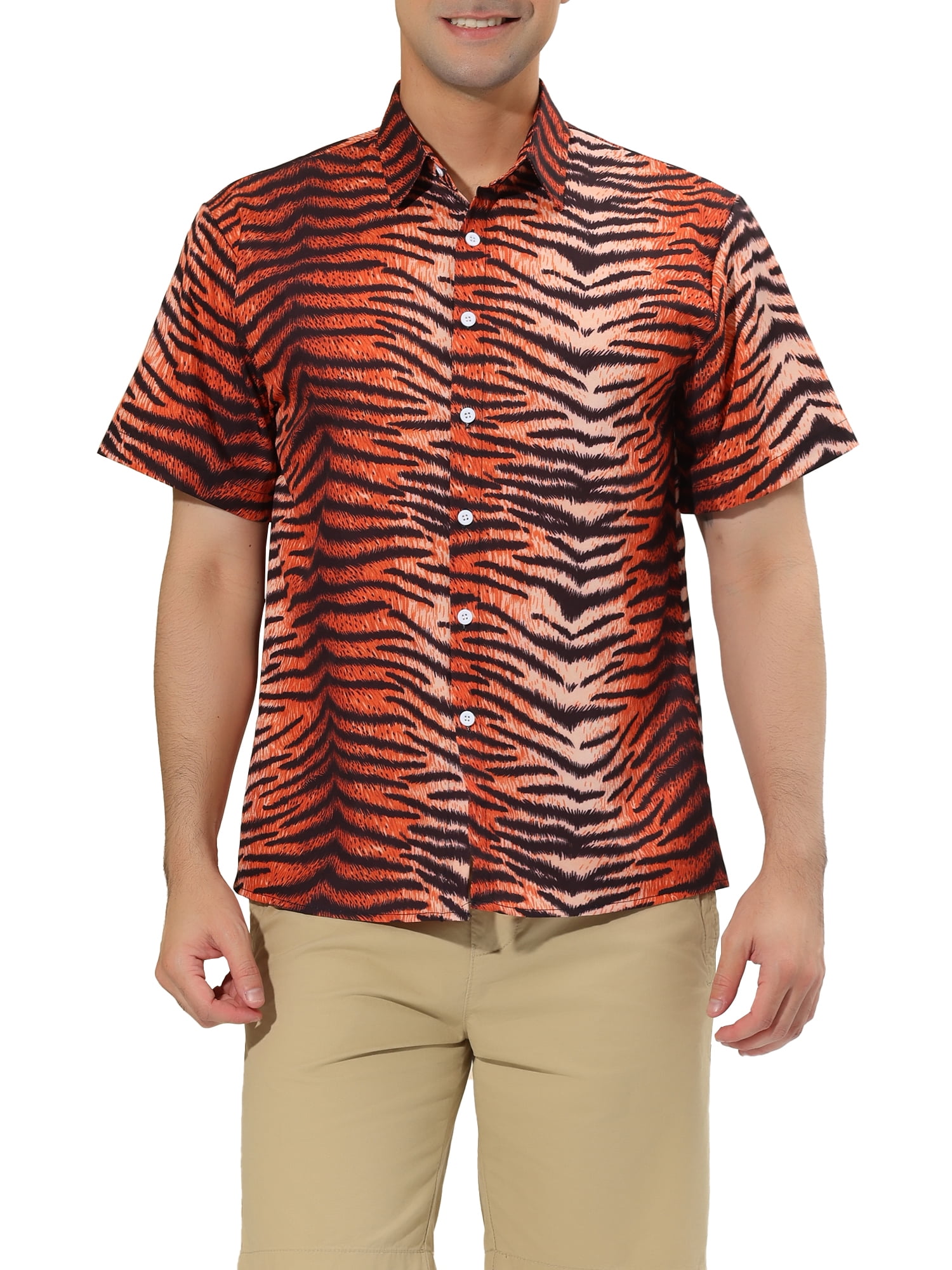 Lars Amadeus Men's Animal Print Shirt Short Sleeves Button Down Casual  Summer Printed Shirts Tiger Print XX-Large