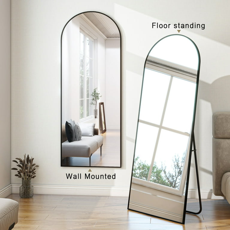 BEAUTYPEAK Arched Full Length Floor Mirror 64x21.1 Full Body Standing  Mirror,Black