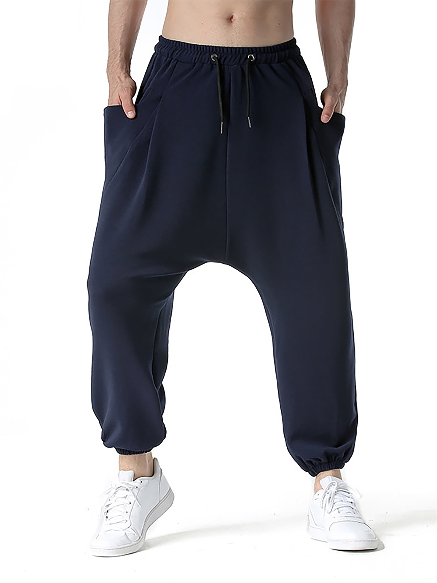 Domple Mens Baggy Loose Casual Harem Trousers Cozy Solid Color Jogger Pants