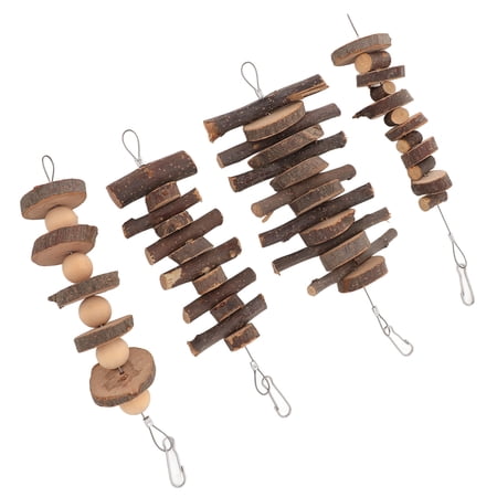 Yajisi Natural 4-Piece Applewood Hanging Rabbit Chew Toy Set for Guinea Pigs, Hamsters, Chinchillas, Mice and Parrots Pet Molar Strings Small Animal Teeth Grinding Supplies (9.84 in / 25 cm)