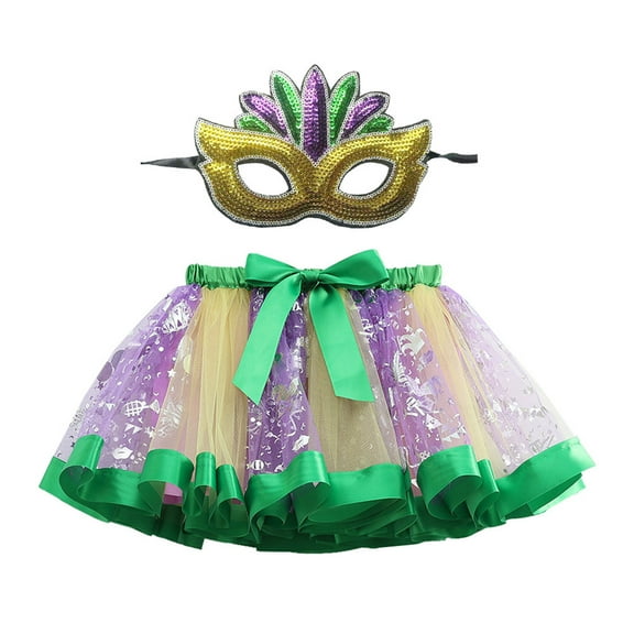 WOYY Little Girls Carnival Party Tutu Skirt Ballet Dance Performance Skirt & Mask, Sizes 2-8