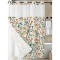 thumbnail image 3 of No Hook Shower Curtain with Snap-in Liner, Teal Orange Eucalyptus Waterproof Fabric Bathroom Curtains, Spring Botanical Leaves Bath Curtains & Mesh Top Window Stall 48"x72", 3 of 9