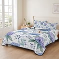 thumbnail image 2 of King Quilt Set 96''x106'', Blue Purple Spring Floral Lightweight Summer Bedspread Coverlet Set with 2 Pillow Shams, Summer Botanical Elegant Breathable All Season Quilt Bedding for Bedroom/Guest Room, 2 of 9