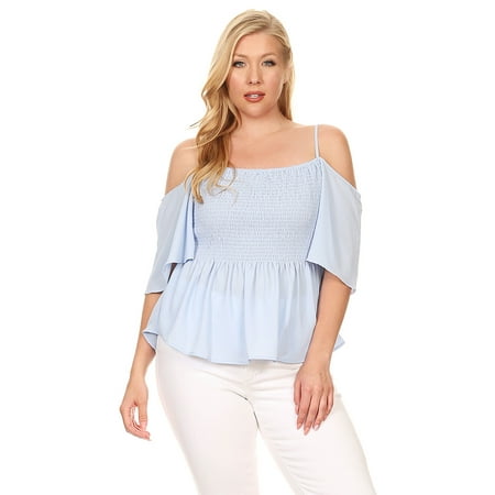 2019 plus size cold shoulder flounce contrast blouse