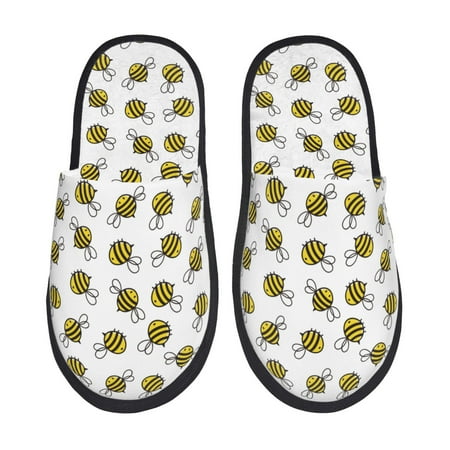 

Adobk Cute Little Bee Print Slippers Indoor Outdoor Retro Slippers House Soft Fluffy Slides Cushion Furry Slippers-Large