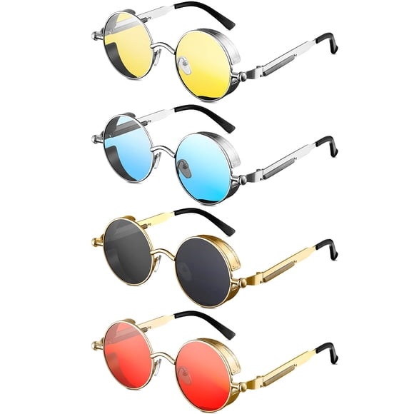 Gafas de sol Weewooday retro redondas steampunk con montura metálica, 4 pares