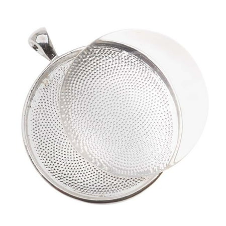 - Silver Plated Round Bezel With Glass Round Cabochon 38mm - Pendant Set