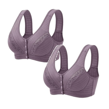 Rinsvye 2 Pcs Womens No Steel Ring Plus Size Sports Bra Front Close Bra T Womens Wireless Bra Back Plus Size Seamless Women Bra Unlined Bra for Large Bras Women Bust