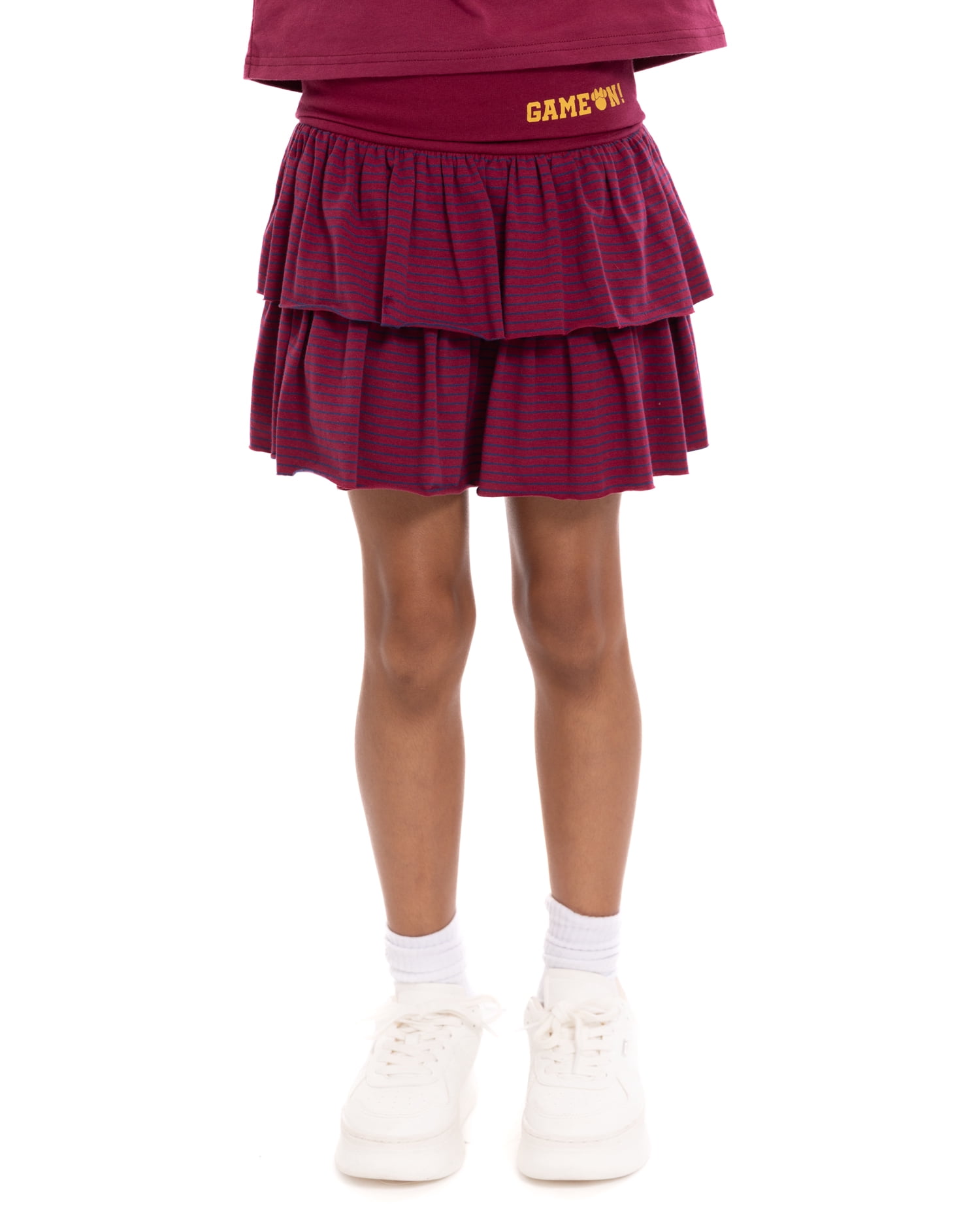 Minnie Mouse Girls' Varsity Stripe Tiered Ruffle Skort, Sizes 4-16
