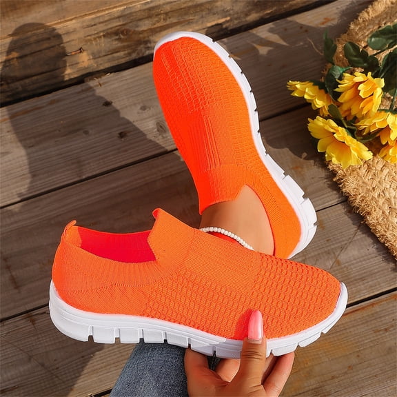 Domzle Walking Shoes Women Slip on Sneaker Non Slip Work Arch Support Tennis Plantar Fasciitis Orthopedic Breathable Mesh Comfortable Ladies Nursing Orange 40