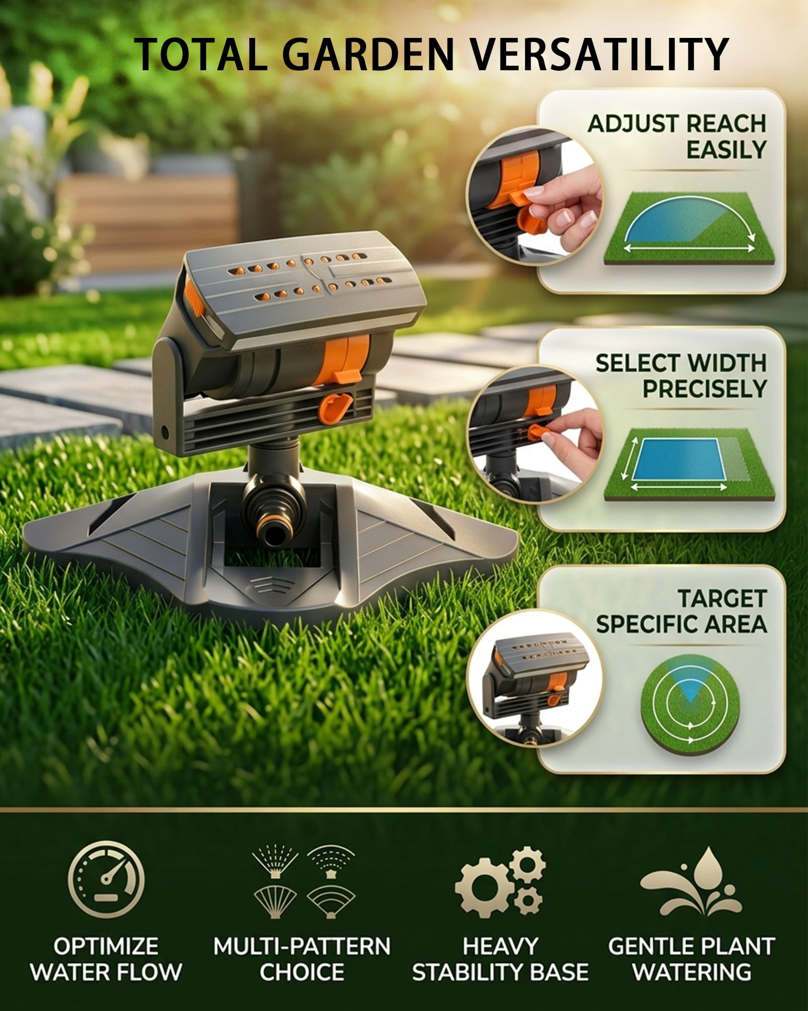 16-Nozzle Oscillating Sprinkler, Adjustable Water Sprinkler for Lawn Yard Garden Watering , Motion Activated Sprinklers with 4 Spray Modes & Dual Filtration, 16 Mini Turbine, Wide Area Coverage - #B