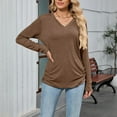 thumbnail image 6 of Horkkom Long Sleeve Shirts for Women Casual V Neck Solid Color Undershirts Soft Comfy Tunic Tops L, Gifts for Women, 6 of 9
