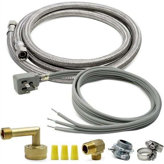 EvertechPRO PM28X329 Dishwasher Installation Kit Dishwasher Hose Kit with 6ft 3-Wire Power Cord Strain Relief and 6’ Stainless Steel Connector Hose Universally Compatible 3/8" Compressi