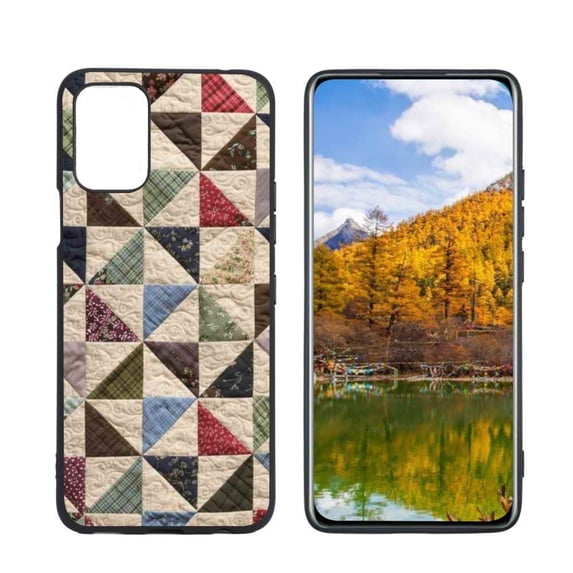 Patchwork-quilt-squares-1-2 Phone Case, Degined for LG Q52 Case Men Women, Flexible Silicone Shockproof Case for LG Q52