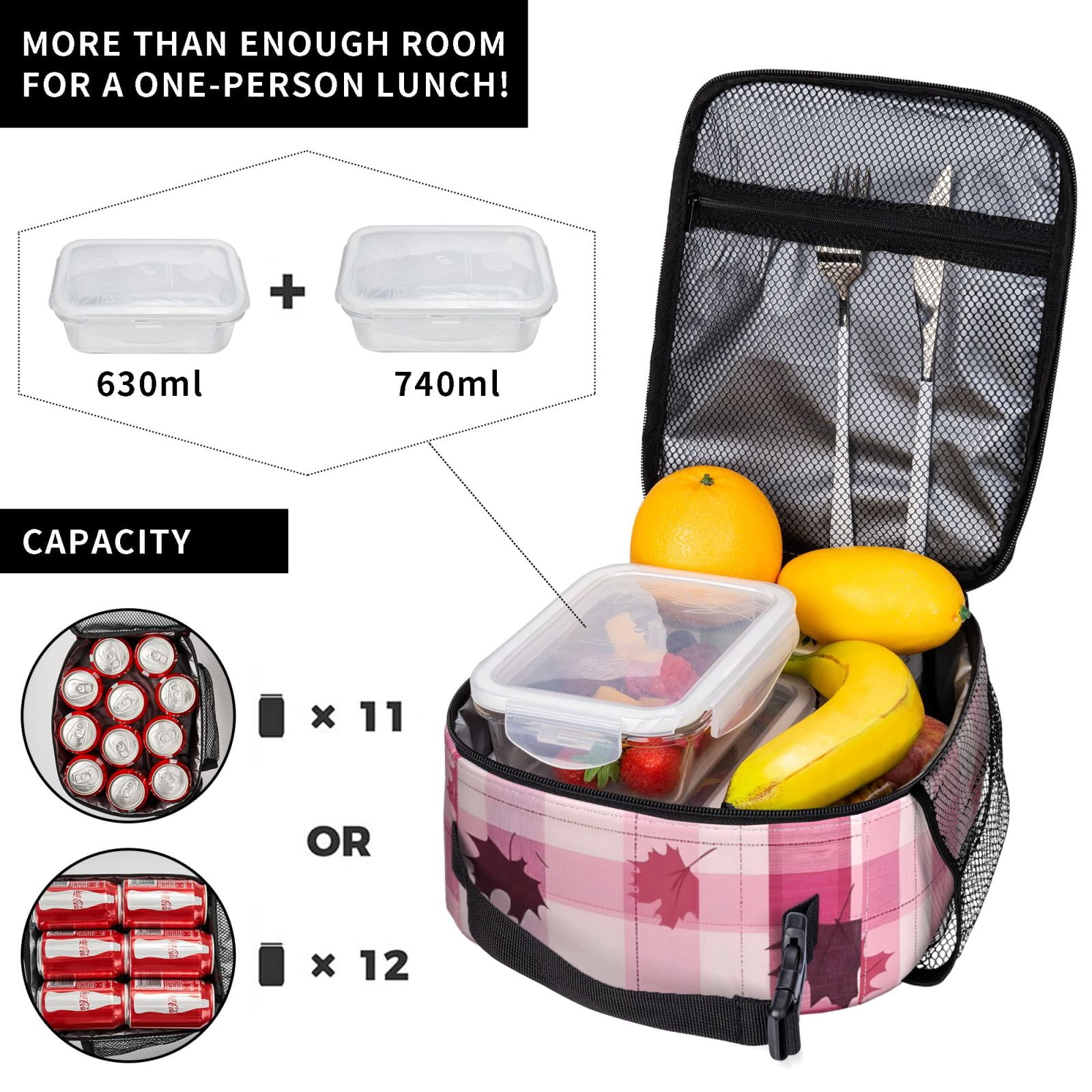 Lunch Bag For Women Men Insulated Portable Lunch Box Bento Box Office Picnic Travel Cooler Bag Plaid Fall Camo Pink_1