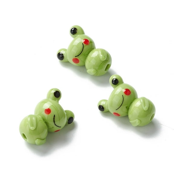 5pcs Handmade Lampwork Beads Frog Yellow Green 21~22.4x15.5~16x12.8mm Hole: 2~3mm