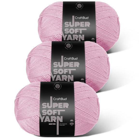 (3 pack) Craftbud Acrylic Yarn For Crocheting And Knitting, (370 Yards) Worsted Medium #4 Crochet Yarn For Beginners, Baby Pink