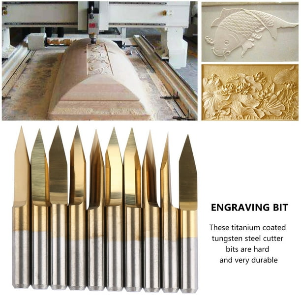 M Buder 10 Piezas 3.175mm Brocas de Grabado CNC de Acero de Tungsteno Recubierto de Titanio (30°)