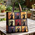 thumbnail image 6 of Shadoumai Halloween Quilted Tote Bag for Women, Pumpkin Black Cat Witch Hat Print Large Spacious Handbag, Reusable Shopping Bag, 6 of 6