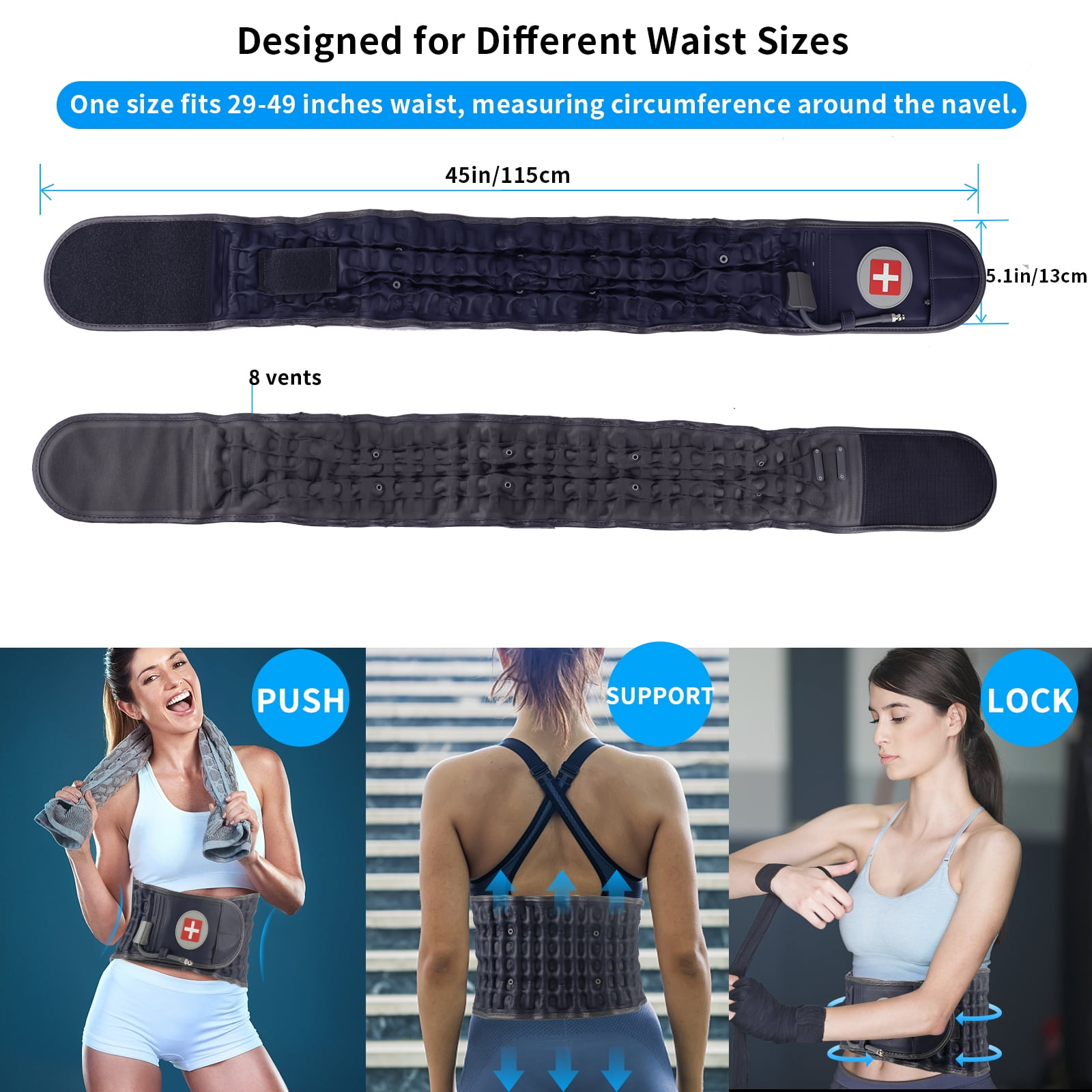 Decompression Back Belt - Lumbar Support Belt for Men & Women Lower Back Pain Relief, Back Traction Device Fits Waist Size 29-49 Inches (Blue)