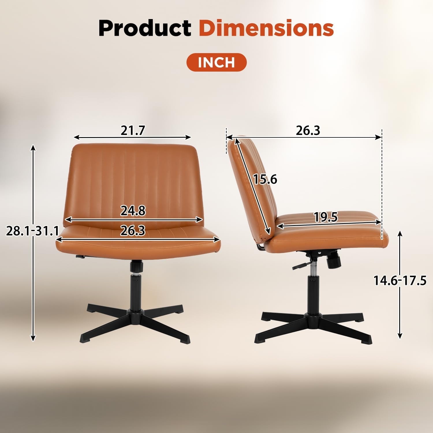BestOffice Armless Office Chair, Criss Cross Legged, No Wheels Swivel for Men, Women(Brown)